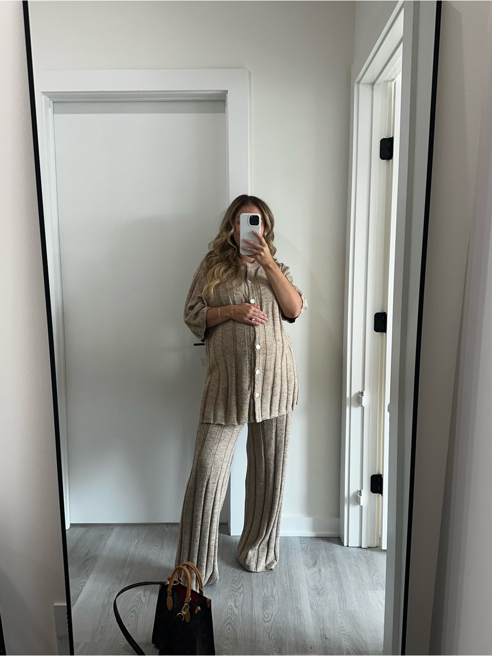 DISSH Ribbed Wide-Leg Knit Set in Beige